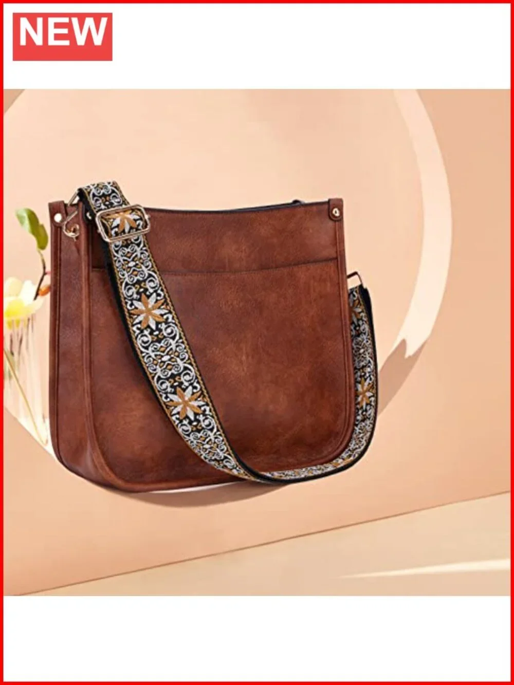 Vegan Leather Hobo Crossbody Bag with 2 Adjustable Guitar Straps